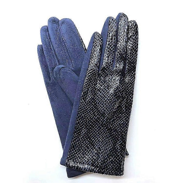 Damhandskar med glänsande ormskinnslook och fleecefoder, fingerhandskar, vinter2set svart + brun