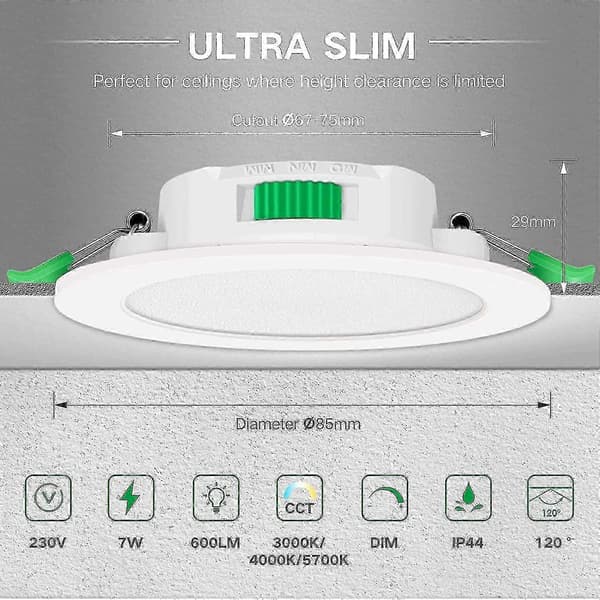 12 stk. 7W Hvide LED Nedhængte Loftlamper Slanke Spotlys