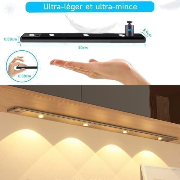 Møbelbelysning - 40 cm - Bevegelsessensor - USB-lading - Indirekte belysning - Ultratynn [Trefargevariasjon]