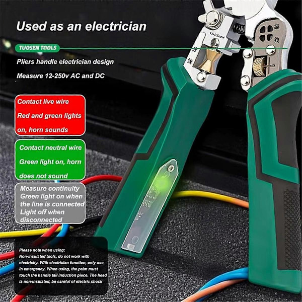 Kabelskotång 10 i 1 Elektrisk Kabel Avisolerare Tång Spänningstestare Sax med Elektricitet Me
