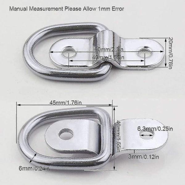 10-pack D-ring spännbandfästen, 1/4 tum rostfritt stål, kraftiga spännbandringar