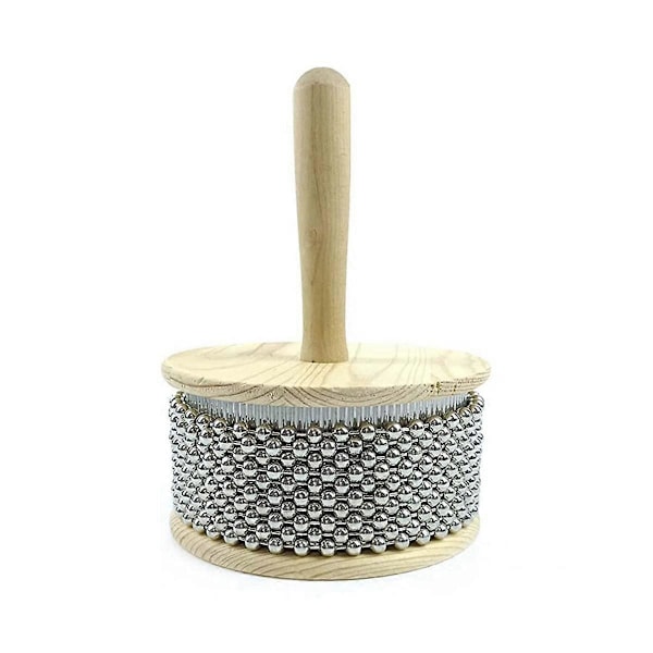 Træ Cabasa med rustfrit stål, håndvibrator slagtøjsinstrument med metalkugler (5,1 tommer)