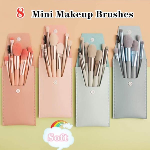 Sminkekostsett, 8 mini bærbare koster, syntetiske koster for foundation og concealer