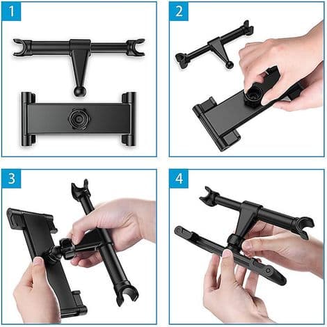 Bil tablet holder, justerbar nakkestøttemontering med 360° rotation til 4,4 til 11-tommer tablets - iPad, Galaxy Tab, Huawei Med