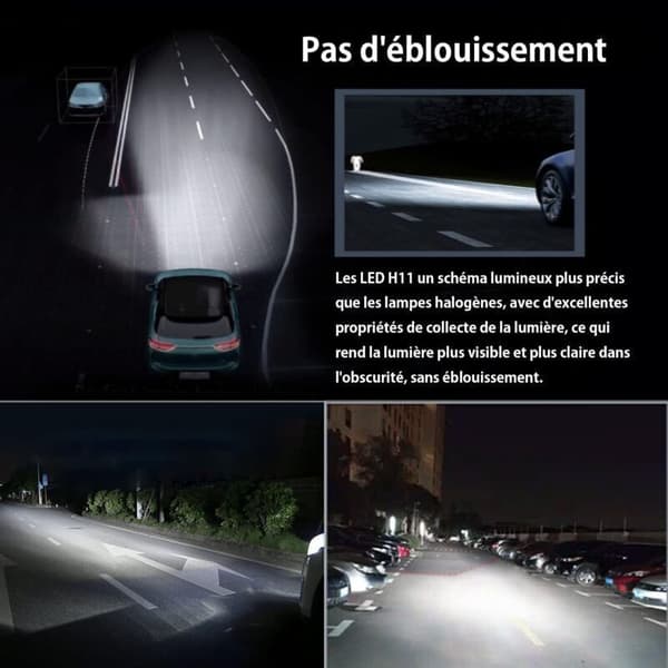 H11/H8/H9 LED-pære, 6500K hvit for 12V-24V bilfrontlyspære erstatningssett. (2 stk)