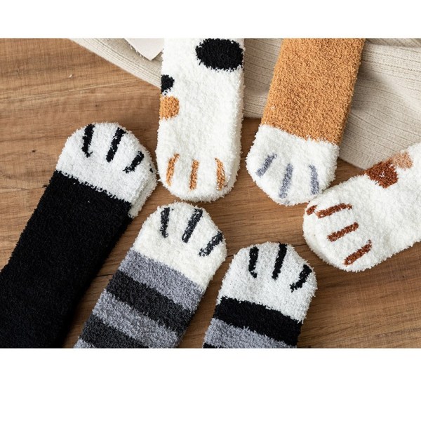 Søte sokker Dame Vinter Varm Seng Sokker Fluffy Sokker Søt kattemønster Design-jbk