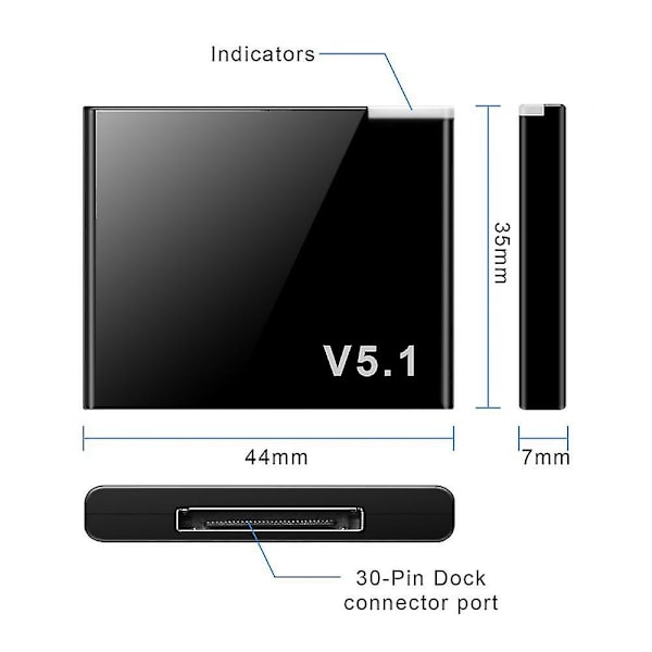 Oppgradert versjon I-WAVE 30-pin Bluetooth 5.1 lydmottaker A2DP musikk mini trådløs adapter