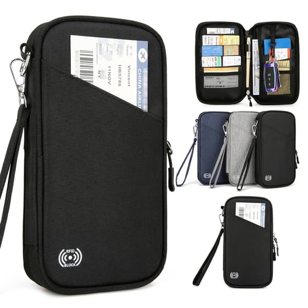 RFID-Blocking Travel Passport Wallet and Document Organizer Black