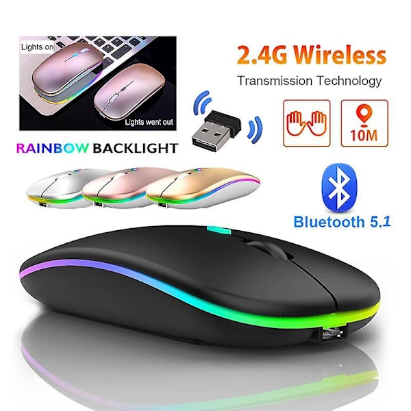 2,4 GHz Bluetooth 5.1 Trådløs Mus Med USB-Mottaker Oppladbar RGB Gaming Stille Mus Ergonomisk Optisk Mus For Hjemmekontor Bærbar Datamaskin