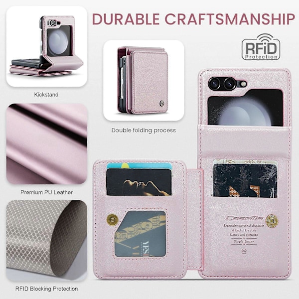 Cover til Samsung Galaxy Z Flip 6 med RFID-blokering, Z Flip 6 Wallet Phone Case med kortholder, holdbart stativcover til Galaxy Z Flip 6