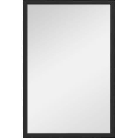 Väggspegel 60x40 cm, svart träram, stor rektangulär designerspegel för badrum, vardagsrum eller sovrum, elegant väggdekoration.