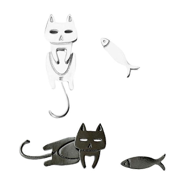 2xfish Katte Stud Øreringe Asymmetrisk Temperament Til Ansatte Fordele Kvinder Sort
