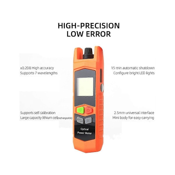 Hög Effekt Optisk Precisionsmätare Uppladdningsbart Batteri Fiberoptisk Energimätare, -70-+10Dbm