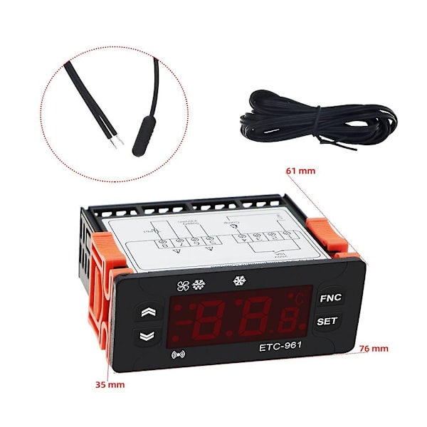 ETC-961 Termostat Temperaturregulator Luftfugtighedskontrol Termometer Hygrometer Køling Ala