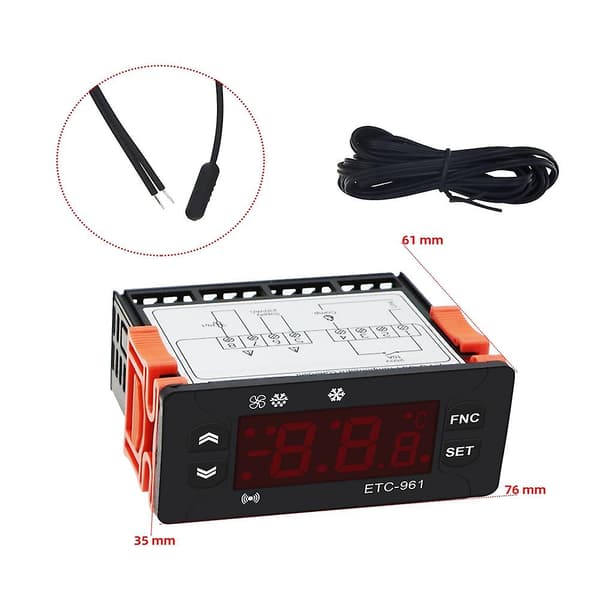 ETC-961 Termostat Temperaturregulator Luftfuktighetskontroll Termometer Hygrometer Kyla Ala