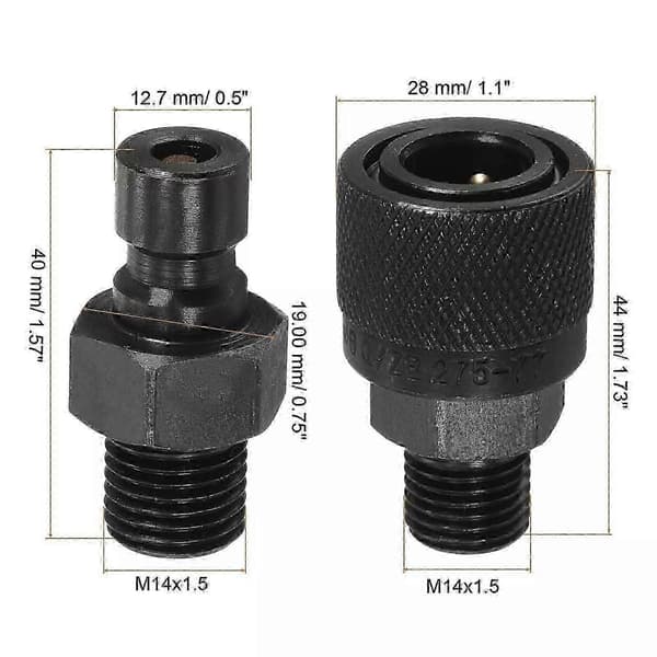Hydraulisk Hurtigkobling Sett M14x1.5mm Hannrørfitting Svart