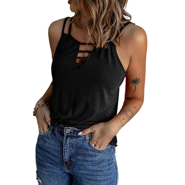 Dame Sexet Hul Tanktoppe Ensfarvet Vest Casual Ærmeløs T-shirt