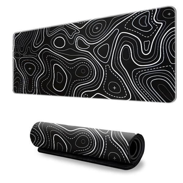 Stor musematte - Skrivebordsmatte med topografisk design Svart M