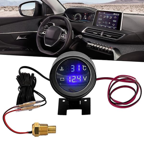2-i-1 Bil Vattentemperaturmätare HD LCD-display Voltmeter Temperaturmätare För Fordon