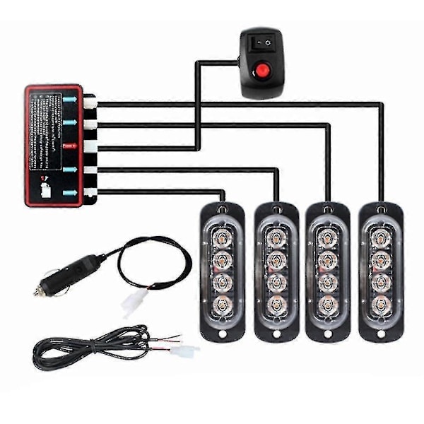 4st 4led Stroboskop 12v Strobe Ljus 4 I 1 Bil Nödljus Beacon Nödflimmer Ljus (