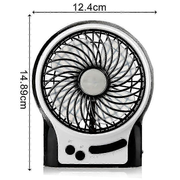 3 Hastigheder Mini Bordventilator, Genopladelig Batteridrevet Ventilator Med LED-lys Og 1800mah Batteri, Bærbar Usb Ventilator Støjsvag Til Hjemmet, Kontoret, Rejser, Camping