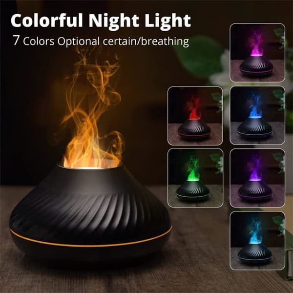 Flamme Aroma Æterisk Olie Diffuser Luftfugter 7 Flamme Farver (Sort)