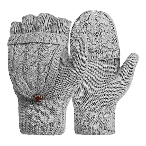 Strikkede handsker flip-up uldhandsker med to formål til kvinder vintervarme halvfinger utætte tåhandsker-jbk