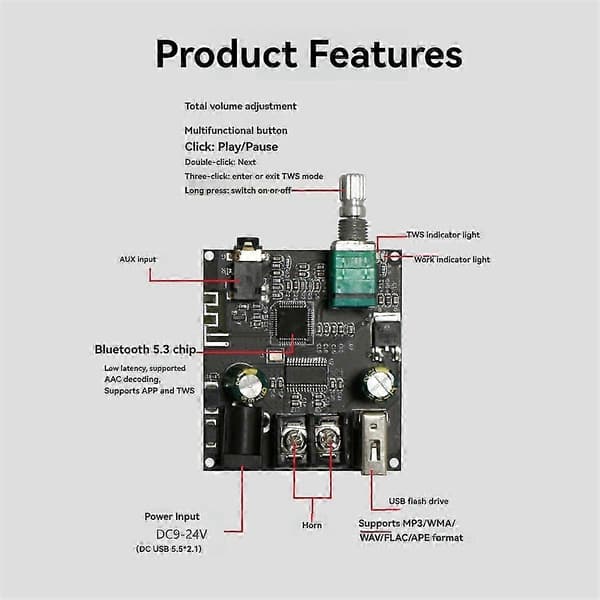 -301B Bluetooth-forsterkerkort Enkeltlyd 30W Bluetooth lydforsterkermodul Hjemmevideo