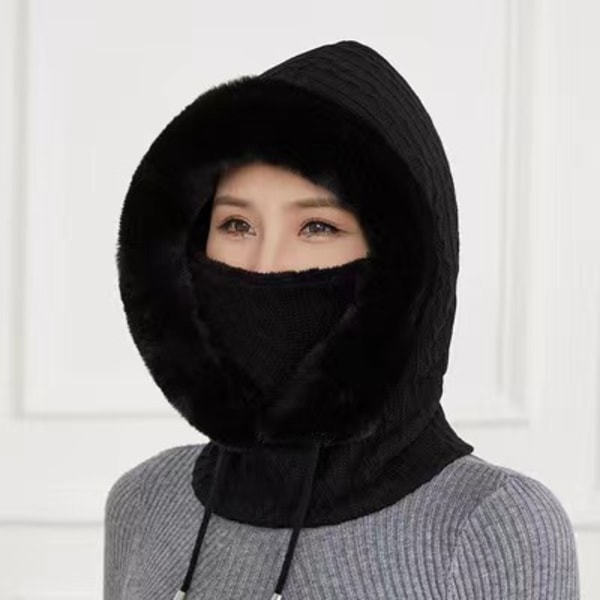 Talvihattu neulottu lämmin hattu huivi samettivuorattu naisten tuulenpitävä ja kylmä hiihtohattu integroitu tuulenpitävä hattu-jbk black