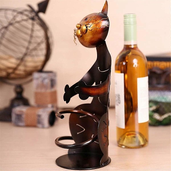 Katte Vinholder Stativ Katteformet Vinholder Stativ Metal Dekorativ Katte Vin Flaskeholder Skulptur