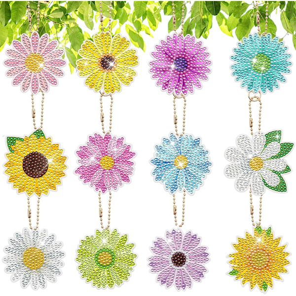 DIY Diamantmålning Nyckelring Tecknad Julväska Hänge 5D - Daisy Solros (Set med 12)