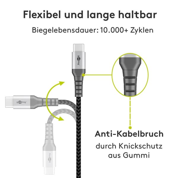 USB-C™ til USB-A tekstilkabel med metallkontakter 0,5 m