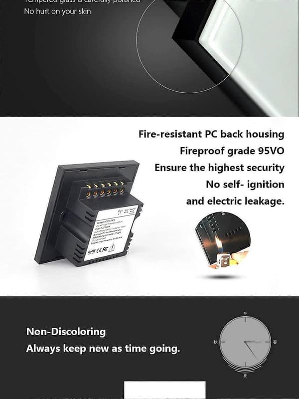 500W LED Berøringsdimmer Bryter Krystallpanel LED Lysbryter Hvit