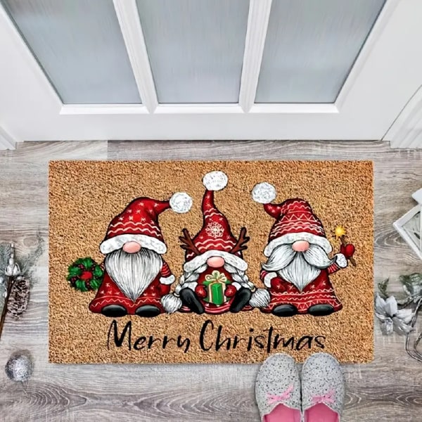 Christmas Gnome Welcome Dørmåtte, vaskbar lav luv indendørs udendørs indgangsmåtte, skridsikker gummibagside Absorberende bademåtte, RV-måtte, juleindretning til hjemmet