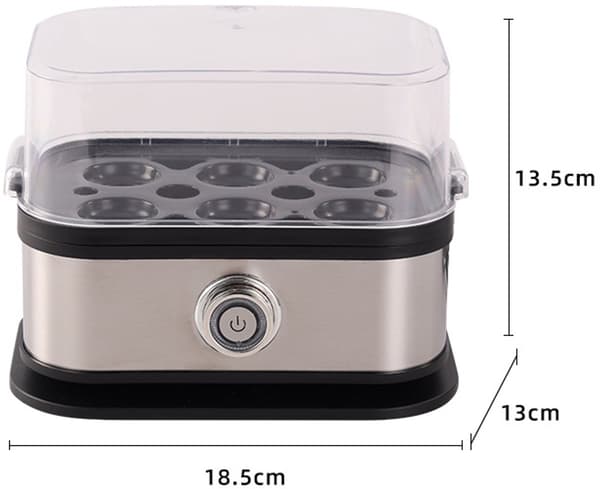 Elektrisk eggkoker, 6 egg kapasitet, rustfritt stål og PP, automatisk avslåing, bløtkokt, medium og hardkokt, hjemmefrokost