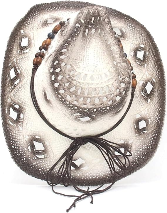 Hule stråcowboyhatter for kvinner – sommerstrandhatt, western solhatt, bøybar boho-stråcowboyhatt White