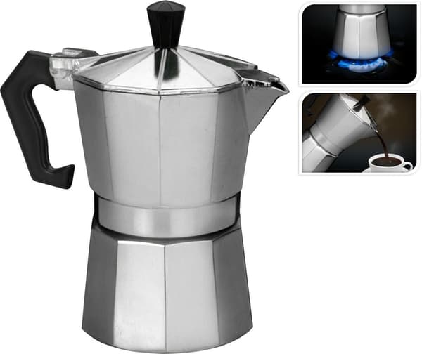 Espressokoker for komfyr, 6-kopps aluminiumsperkolator, 330 ml, kompakt design for hjemmebrygging av kaffe, sølv