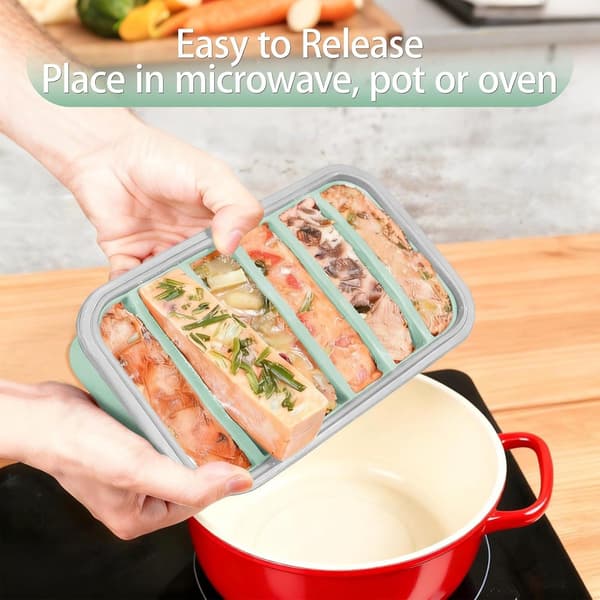 Silikonsoppfrysförpackning med lock 2-pack, 6-portions isbitsform med mått för såsbuljong barnmat, grön