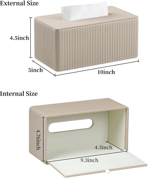 PU Läder Näsdukslåda med Magnetiskt Lock, Beige Randig Rektangulär Näsdukslåda för Badrum Sovrum Kontor, Vattentät Yta