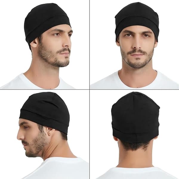100 % bomullsmössa, andningsbar hjälmfoder för män och kvinnor, sport, sömn, motorcykelhjälmar, 2-pack i svart, 54-59 cm