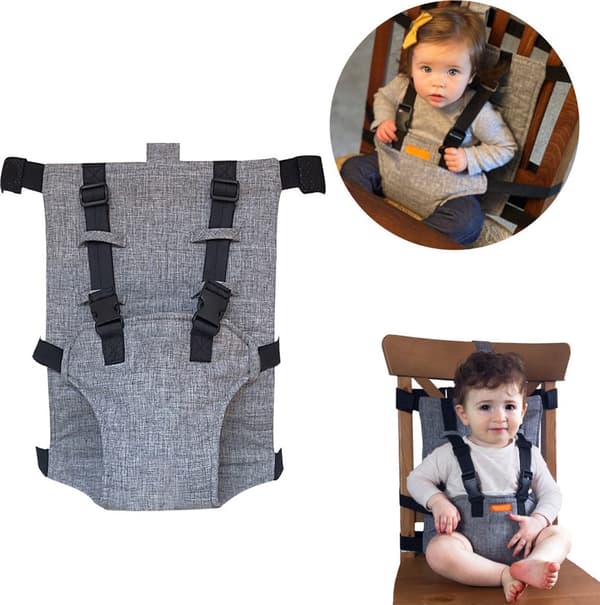 Barnstolssele, säkerhetssele för barn, justerbart babybälte, bärbar, ljusgrå