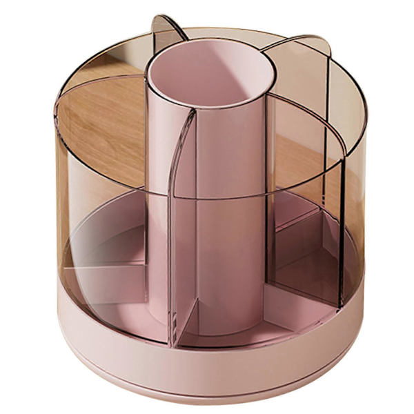 Practical Makeup Brush Holder Organizer Rotating Container with Removable Trays Storage Box for Dressing Table Pink Pink