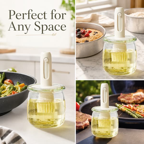 2-i-1 Glassoljedispenser med silikonbørste, hvit krukke for airfryer White