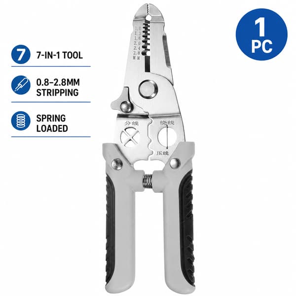 7-i-1 Avisoleringstang Håndverktøy for Elektrisk Arbeid, Grå, 1 stk No. 5 wire strippers