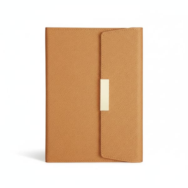 A5 Tri-fold Business Notesbog Gavesæt med Metalklemme, 200 Sider 100G Papir til Kontormøder og Firmagaver brown shell