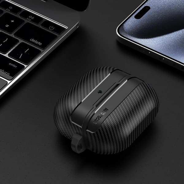 Samsung Galaxy Buds 3 Pro/Buds 3 Etui, Blødt TPU Stødresistent Cover Med Kulfibertekstur, Karabinhage Til Daglig Brug, Sort