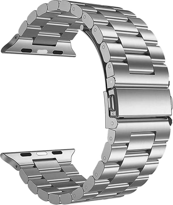 Sølv luksus metalarmbånd til Apple Watch 42/44/45mm – rustfrit stålbånd, inkluderer forkorter