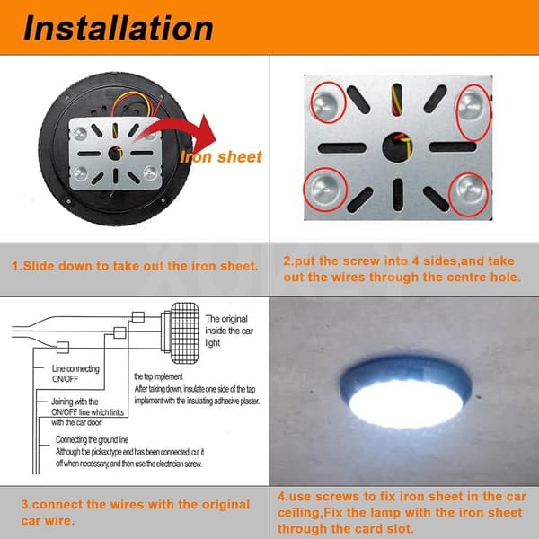 4-pak 12V 46 LED RV Loftslamper Med Afbryder, Galvaniseret Hus, Runde Indvendige Lamper Til Campingvogne, Lastbiler, Både, 4,7 x 0,8 Tommer