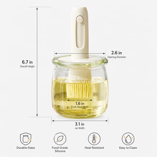 2-i-1 Glassoljedispenser med silikonbørste, hvit krukke for airfryer White