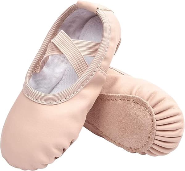 Barnesko, pustende PU-overdel, lærsåle, for danseøvelser og forestillinger, rosa, alder 9-10